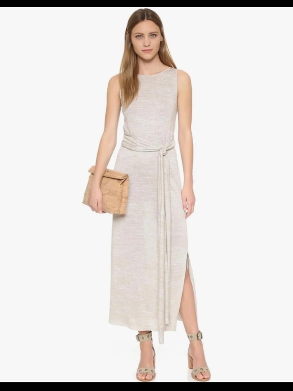 Theory Linen Blend Dantine Sag Harbor Tie Waist Wrap Midi Dress Oatmeal 
Medium - Picture 4 of 14